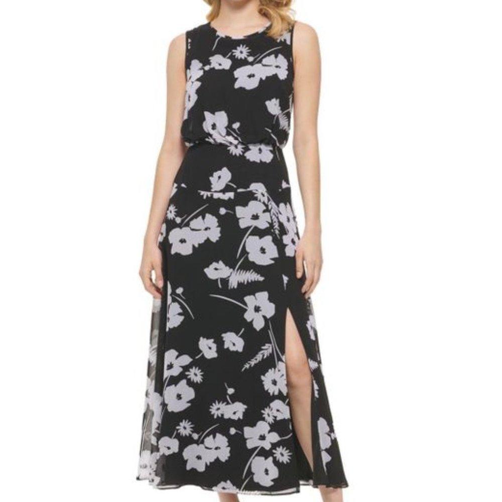 Karl Lagerfeld Women's Black Floral Blouson Maxi Dress